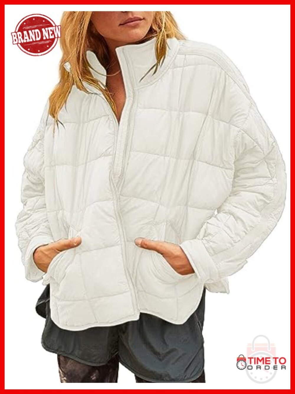 Womens Quilted Puffer Jacket Lightweight Zip Up Short Winter Coat Pockets